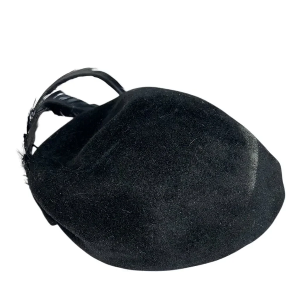 Vintage Muriel black velvet feathers woman's beret cap hat